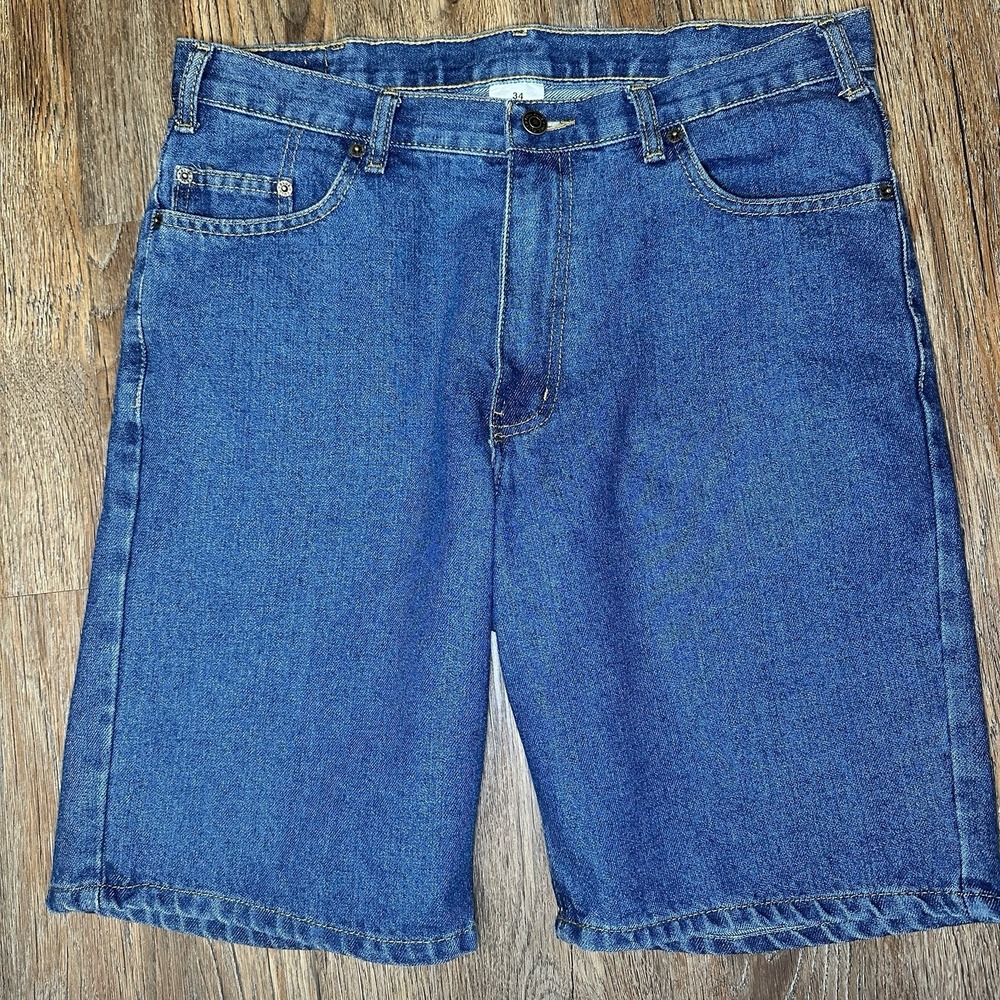Full Blue Men's Y2K Jean Shorts Size 34 Medium Wash Denim Jorts Cotton Poly